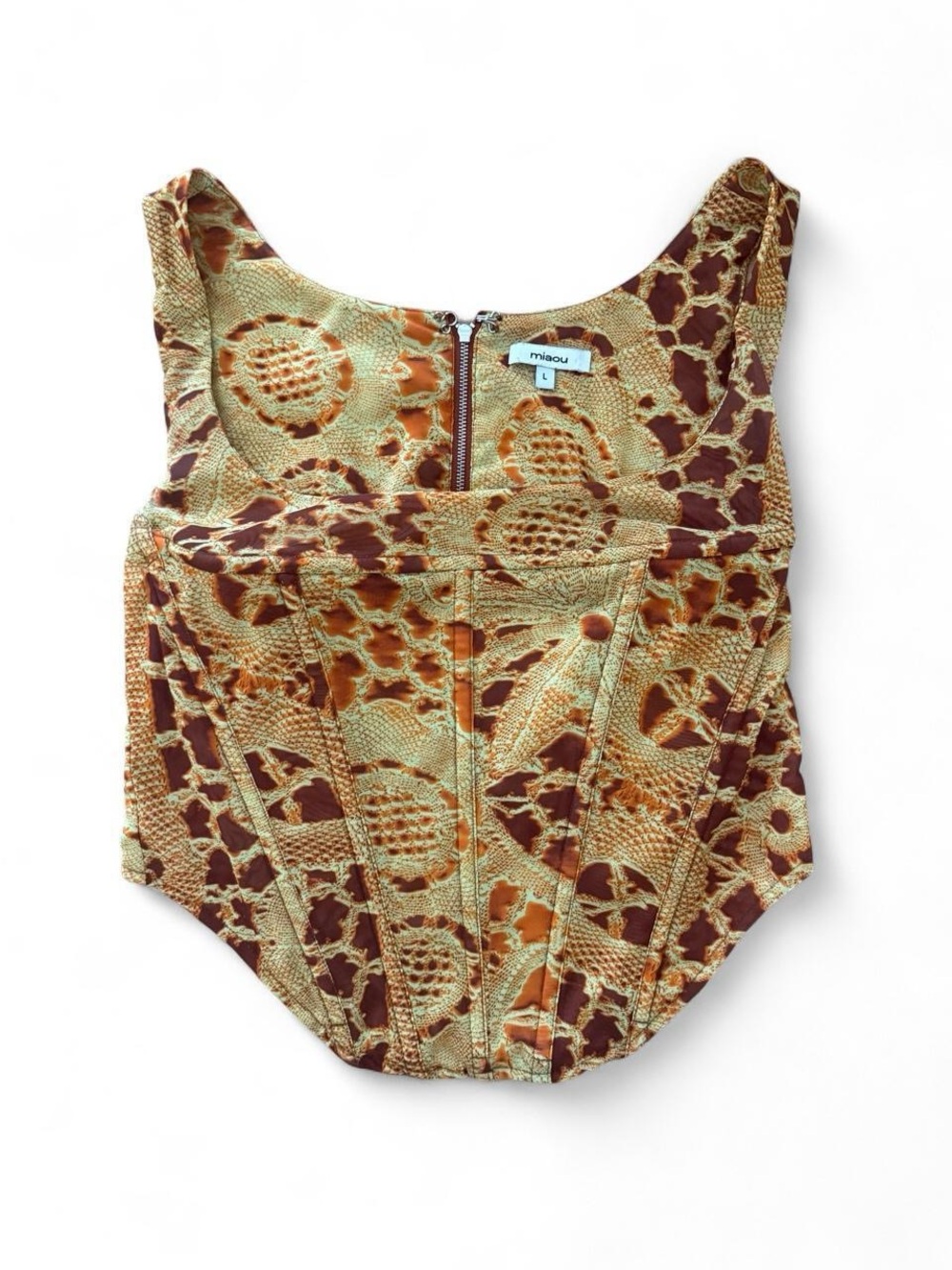 Miaou brown and orange snake print corset top